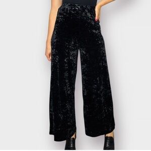 Bebe Y2K Crushed Velvet Wide Leg High Waist Ankle Pants, Black, Small